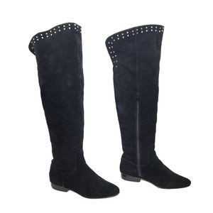 Kelsi Dagger Black Suede Over the Knee Stud Boots